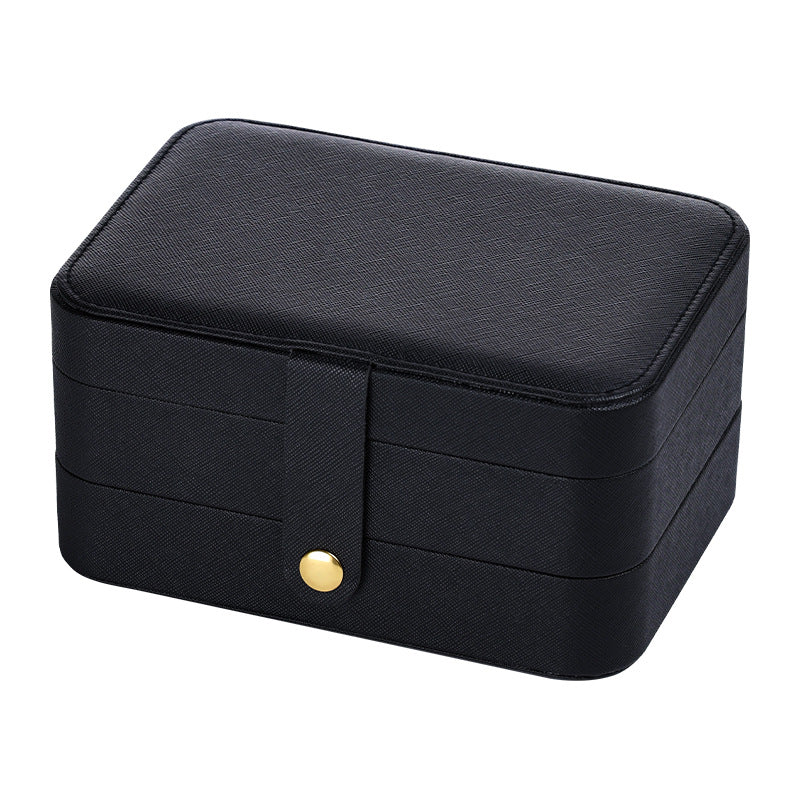 Portable household double-layer storage box with mirror