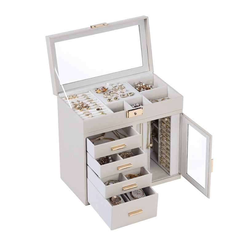 Transparent window leather jewelry armoire