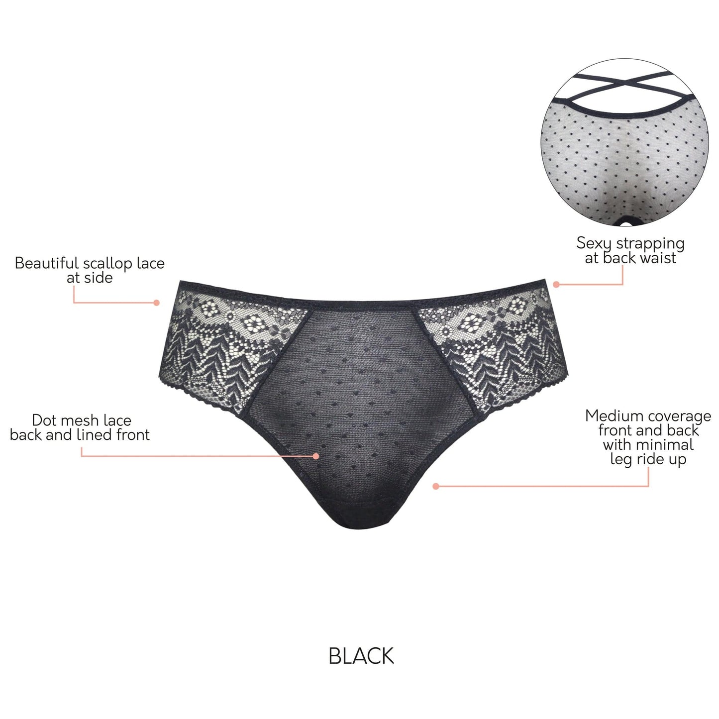 Mia Medium Coverage Hipster - Black