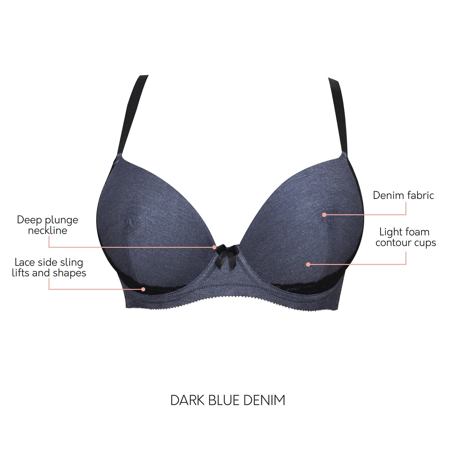 Casey Full Bust Padded Plunge T-Shirt Bra - Dark Blue Denim