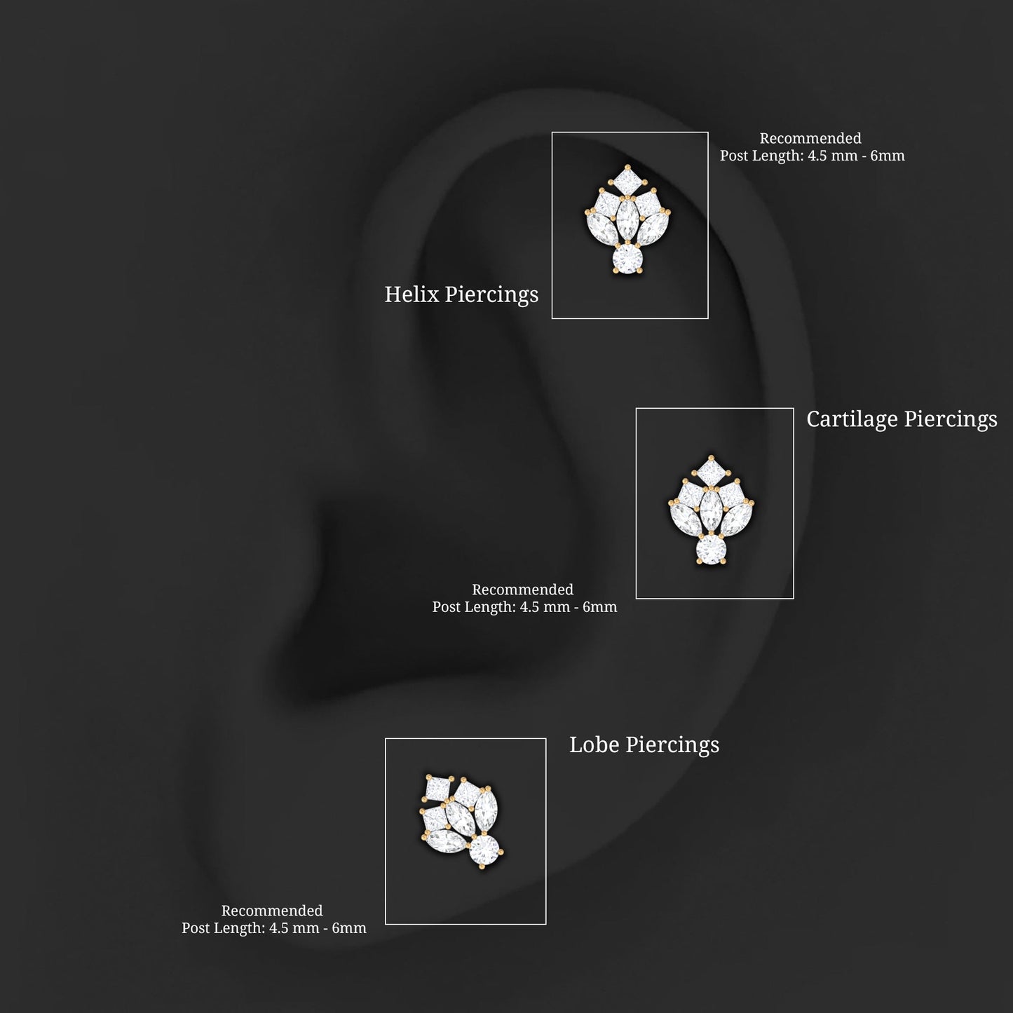 Moissanite Cluster Earring for Upper Lobe Piercing