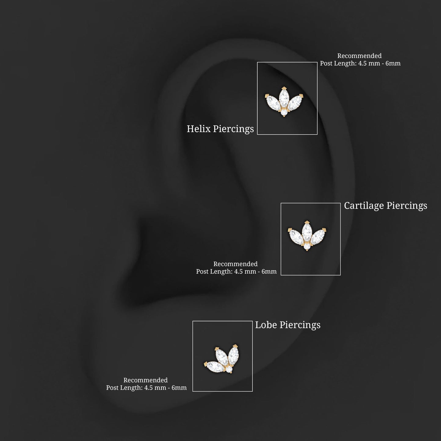 Marquise Diamond Lotus Earring for Cartilage Piercing
