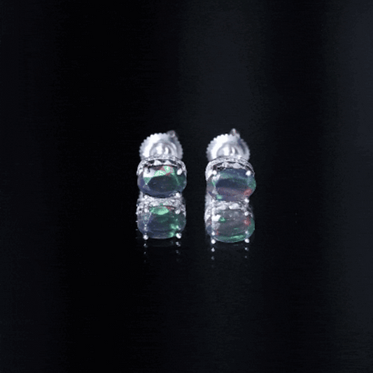 1.8 Carat Oval Black Opal Solitaire Stud Earrings with Diamond