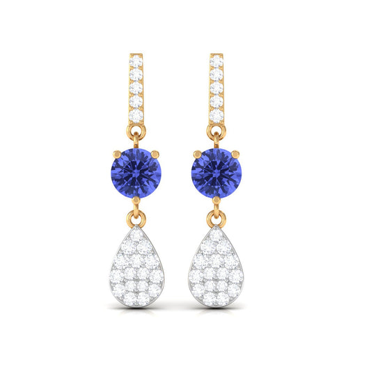 1 Carat Classic Tanzanite Dangle Drop Earrings with Diamond Accent