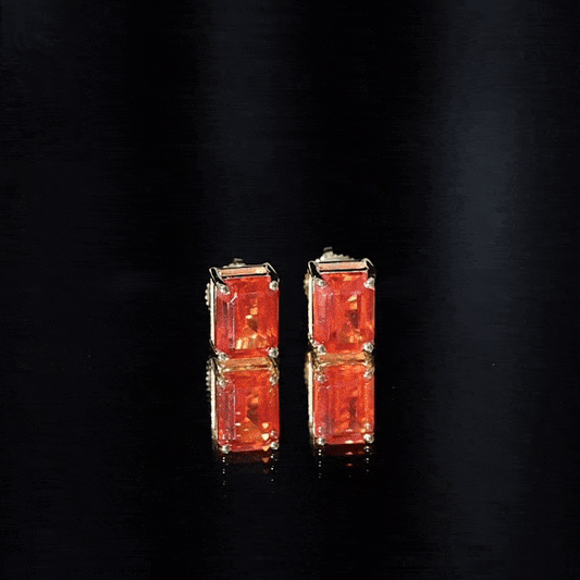 Lab Grown Orange Sapphire Emerald Cut Stud Earrings