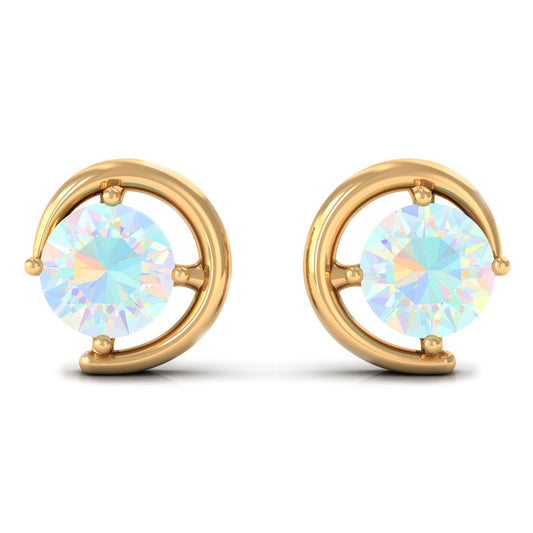 1 Carat Prong Set Ethiopian Opal Solitaire Stud Earrings