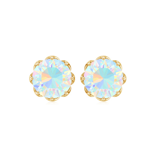 1.6 Carat Decorative Ethiopian Opal Solitaire Stud Earrings