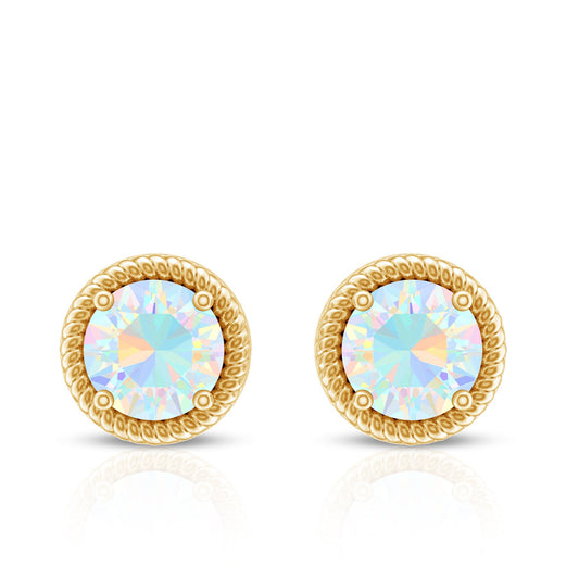1 Carat Round Shape Ethiopian Opal Solitaire Stud Earrings