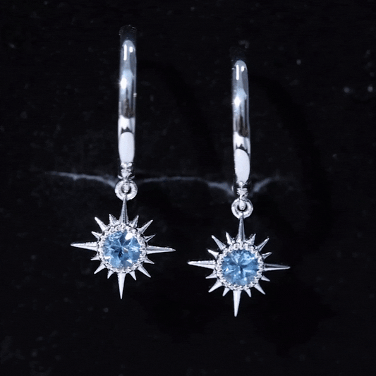 0.5 Carat Aquamarine Sunburst Hoop Earrings For Women