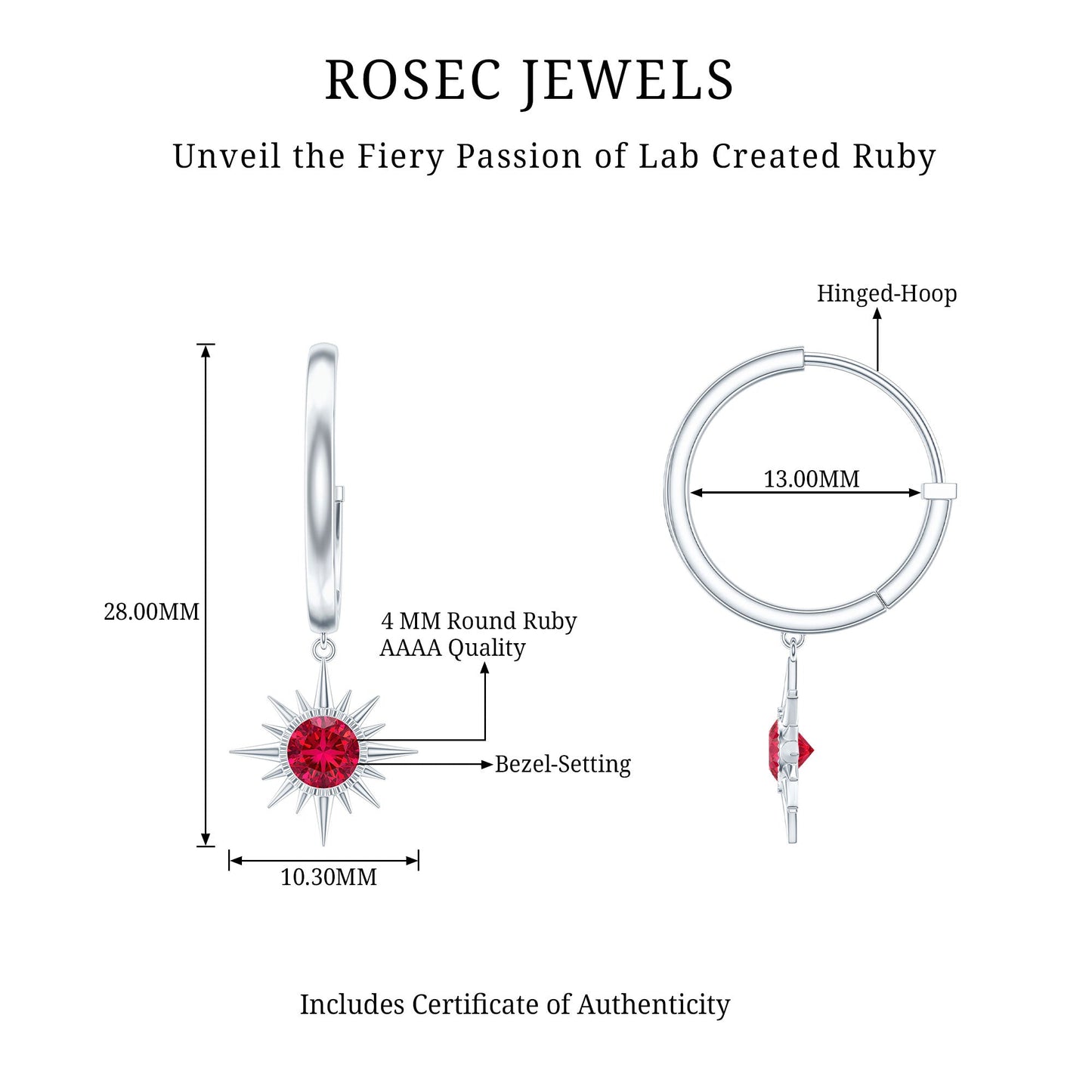 Lab Created Ruby Hoop Drop Earrings With Certificate