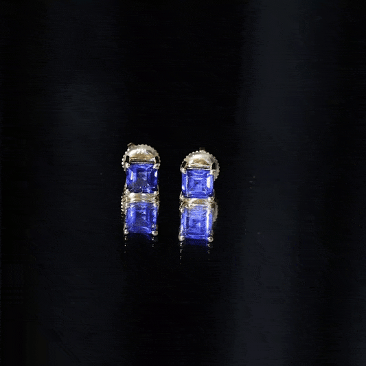 1.4 Carat Princess Cut Lab Created Blue Sapphire Solitaire Stud Earrings