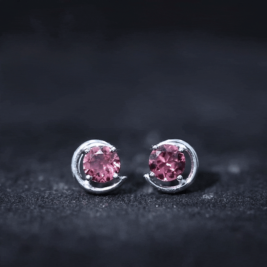 0.9 Carat Genuine Pink Tourmaline Solitaire Stud Earrings