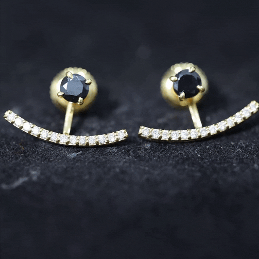 0.9 Carat Black Spinel Jacket Earrings with Diamond Stones