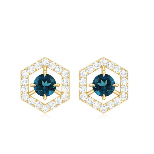 1.2 Carat London Blue Topaz and Diamond Geometric Stud Earrings