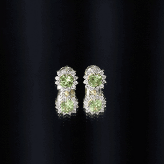 1 Carat Peridot Stud Earrings with Diamond Halo