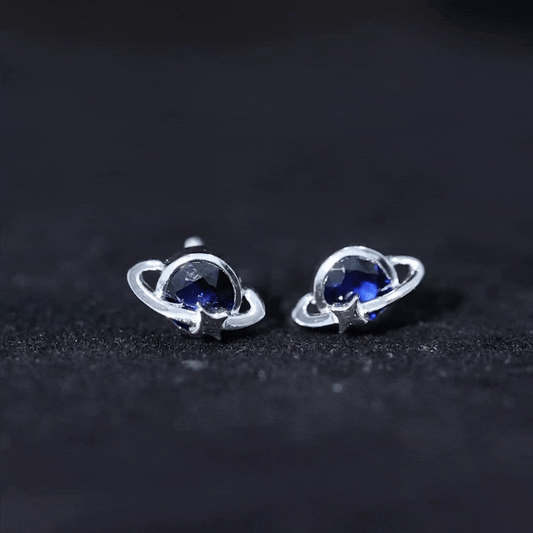 1.9 Carat Solitaire Blue Sapphire Celestial Stud Earrings in Bezel Setting