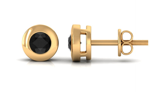 0.4 Carat Bezel Set Round Black Onyx Solitaire Stud Earrings
