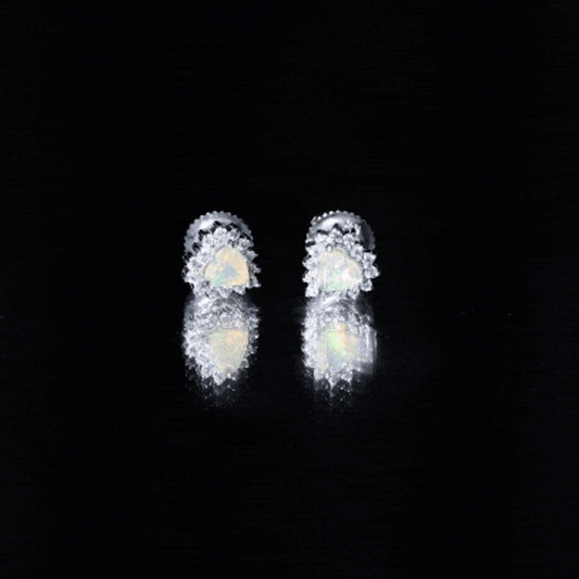 1.5 Carat Natural Ethiopian Opal Heart Earrings with Diamond Halo