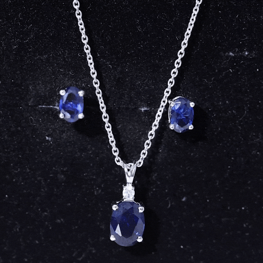 Lab Grown Blue Sapphire Solitaire Jewelry Set with Moissanite