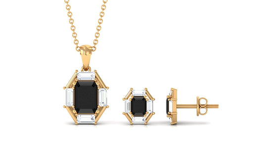 0.6 Carat Art Deco Black Onyx and Moissanite Pendant Earrings Set