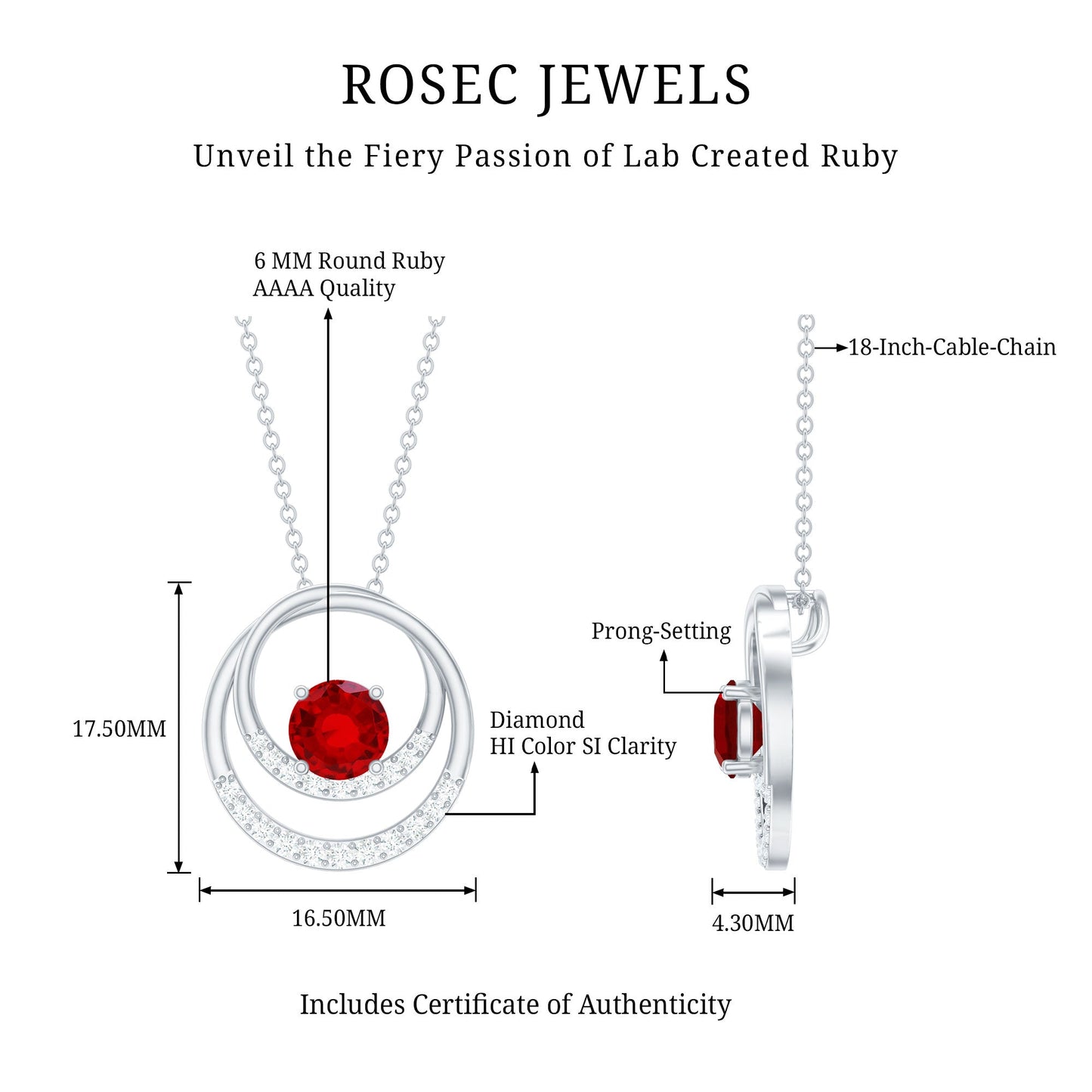 Lab Created Ruby and Diamond Open Circle Pendant with Certificate