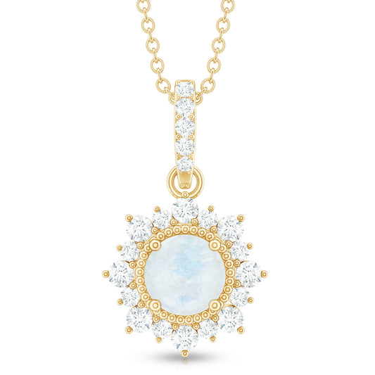 0.3 Carat Round Moonstone Halo Pendant with Diamond Bail