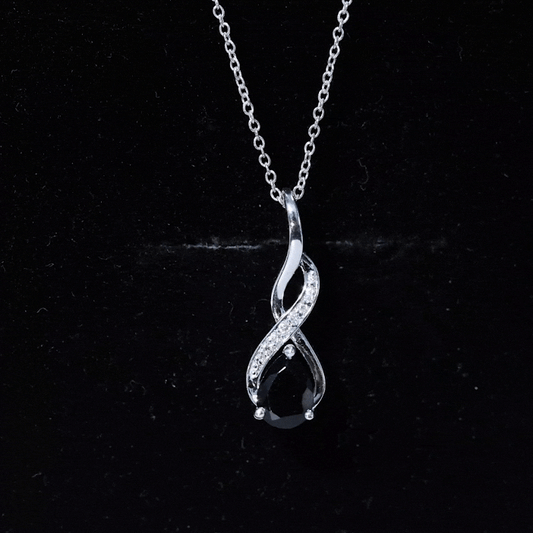 1 Carat Pear Shape Black Onyx Infinity Necklace with Diamonds