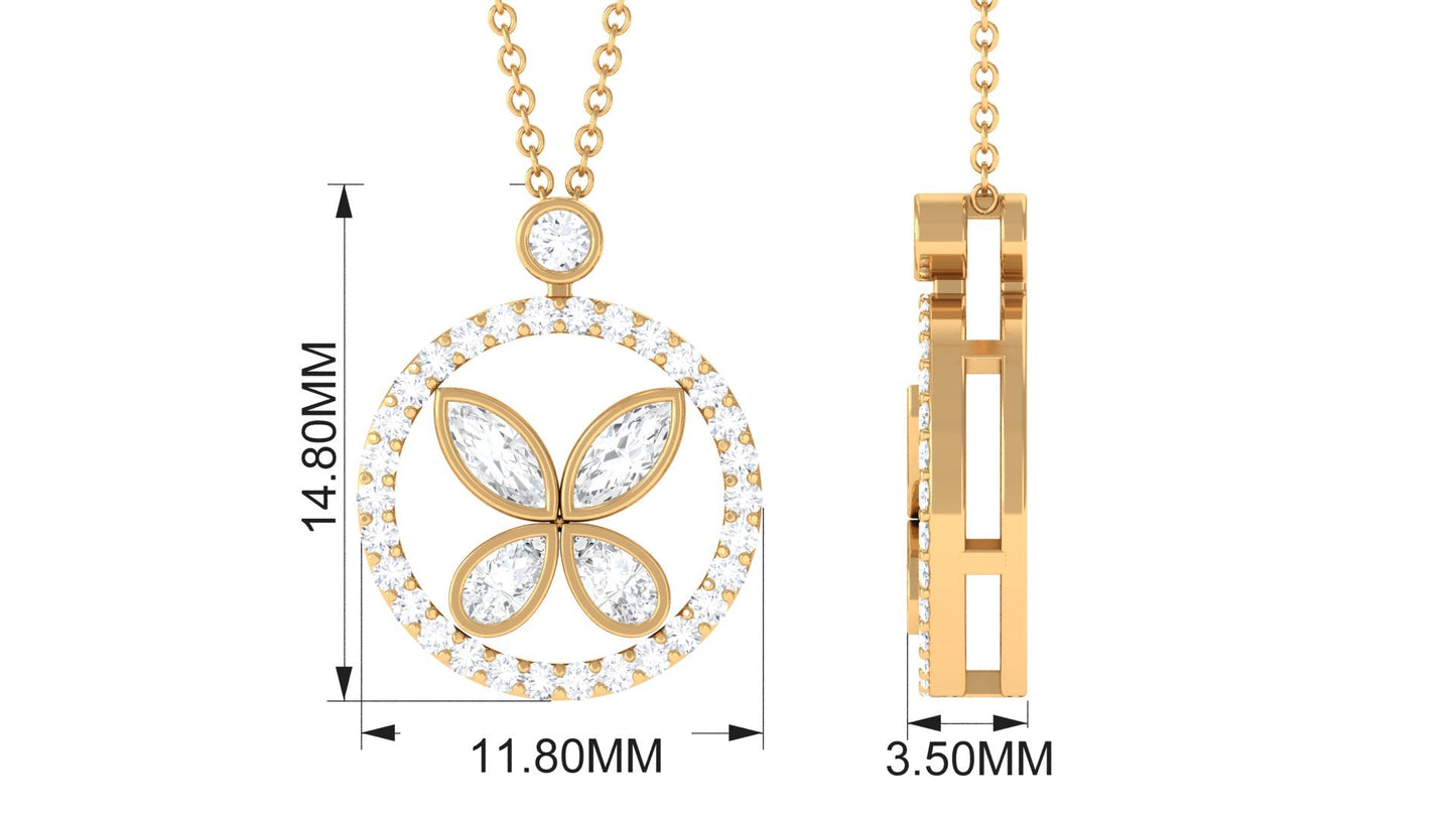 Certified Moissanite Butterfly Pendant Necklace For Her