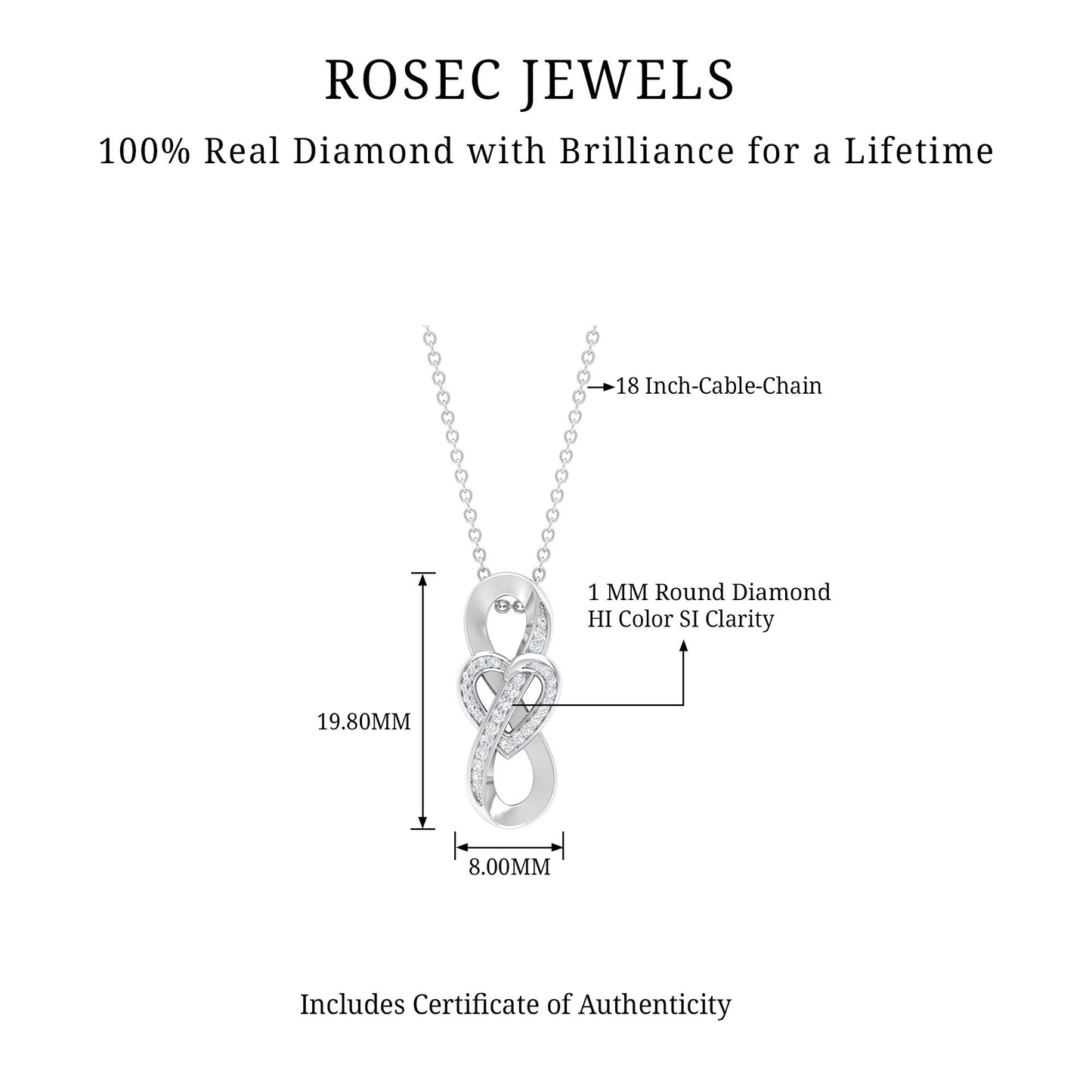 Certified Diamond Infinity Heart Necklace For Her