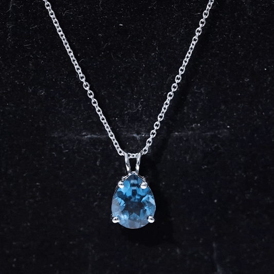 1.75 Carat London Blue Topaz Solitaire Teardrop Necklace With Chain