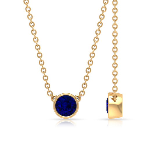 0.4 Carat Bezel Set Round Blue Sapphire Solitaire Necklace