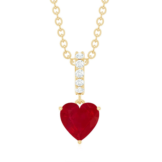 0.6 Carat Heart Shape Ruby Solitaire Necklace With Diamond