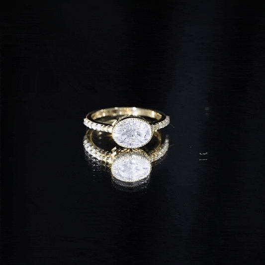 Moissanite East West Engagement Ring in Bezel Setting