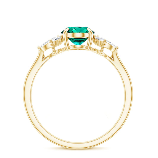 1.2 Carat Lab Created Emerald Oval Engagement Ring with Diamond Trio