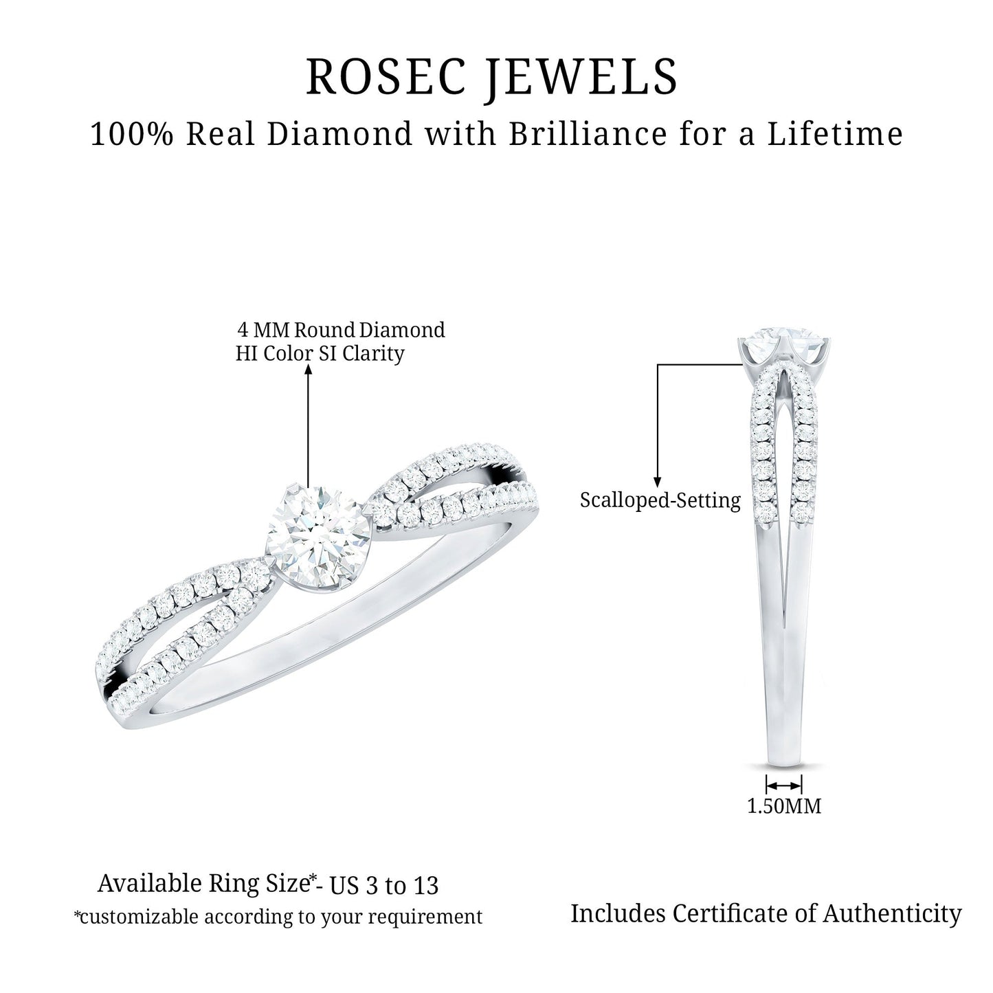 Diamond Solitaire Engagement Ring With Split Shank