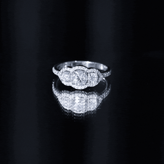 Certified Moissanite Three Stone Statement Engagement Ring