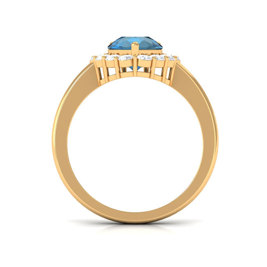 1.7 Carat Pear Shape London Blue Topaz Halo Engagement Ring with Diamond