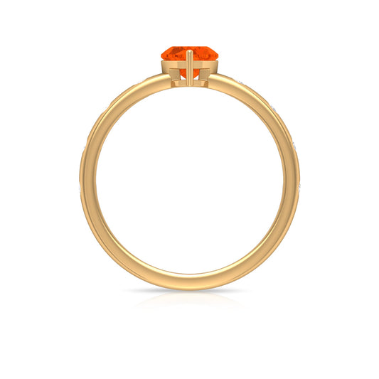 0.9 Carat Fire Opal Heart Engagement Ring with Diamond