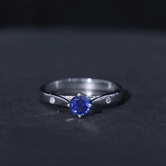 Certified 0.6 Carat Lab Grown Blue Sapphire Promise Ring with Diamond