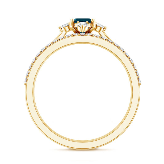 0.7 Carat Emerald Cut London Blue Topaz Wedding Ring Set with Diamond Band