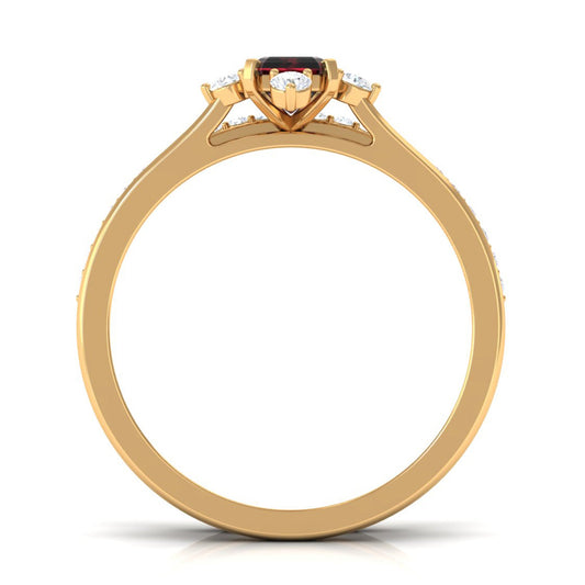 0.7 Carat Natural Emerald Cut Garnet Diamond Wedding Bridal Ring Set of 2