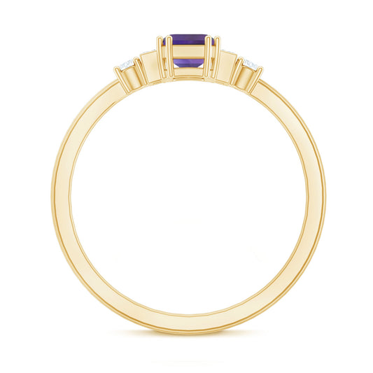 1.4 Carat Amethyst Emerald Cut Engagement Ring with Diamond