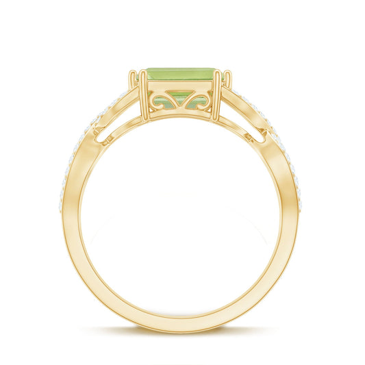 1.8 Carat Emerald Cut Peridot Engagement Ring Diamond Crossover Shank