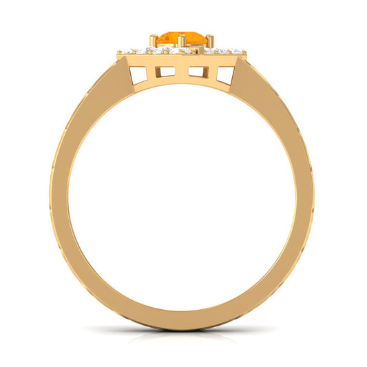 0.4 Carat Minimal Fire Opal and Diamond Textured Ring