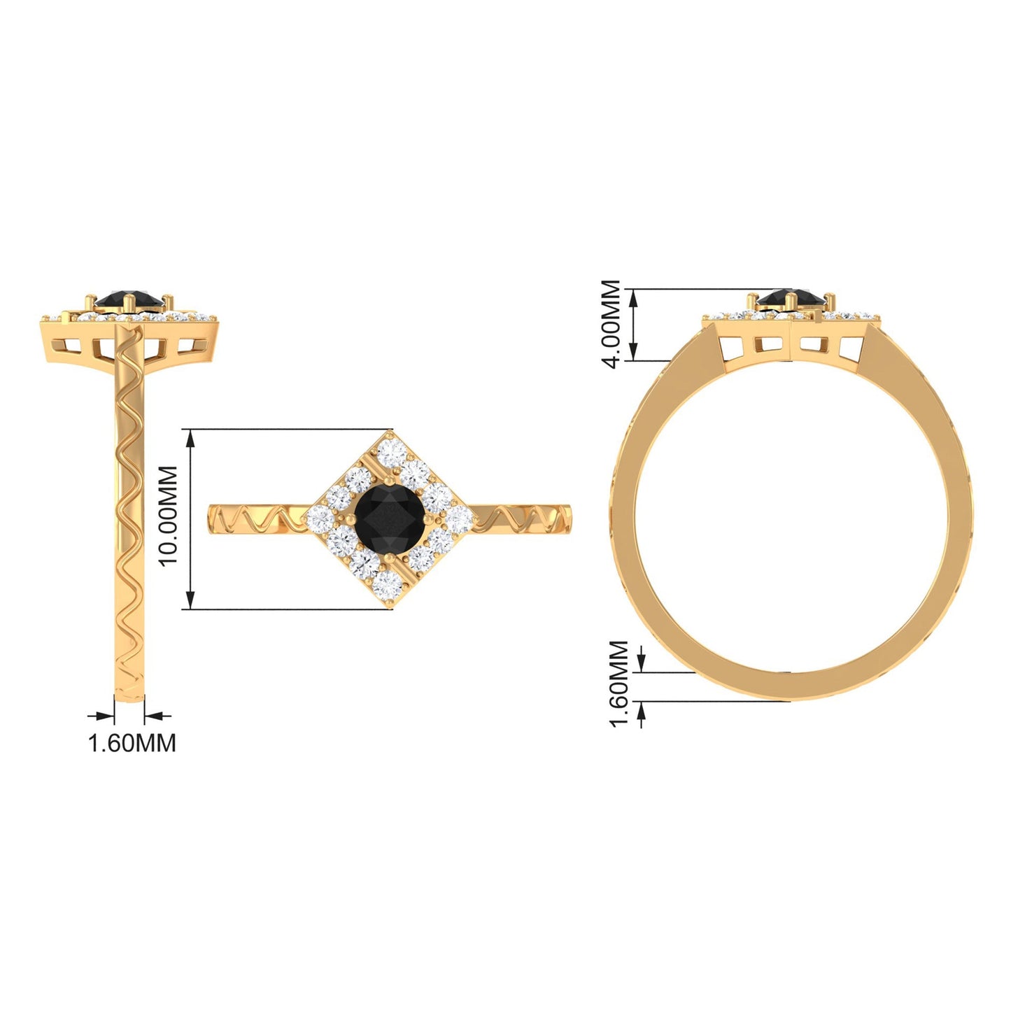 0.4 Carat Black Spinel and Diamond Textured Ring