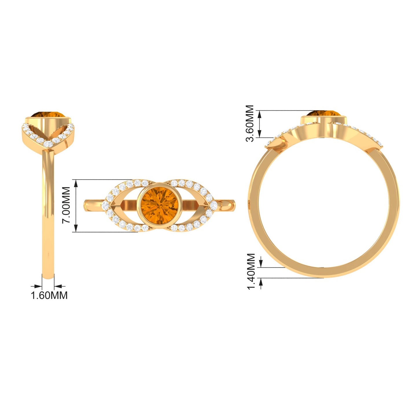 0.5 Carat Split Shank Citrine Solitaire Ring with Diamond Accent