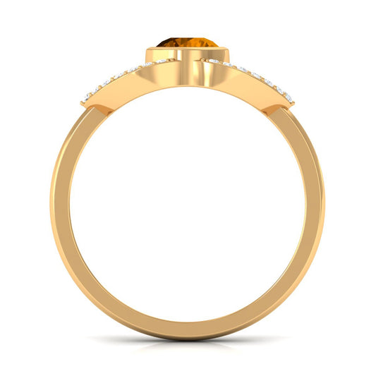 0.5 Carat Split Shank Citrine Solitaire Ring with Diamond Accent