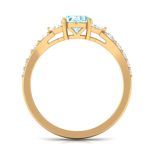 1 Carat Oval Aquamarine Engagement Ring with Diamond