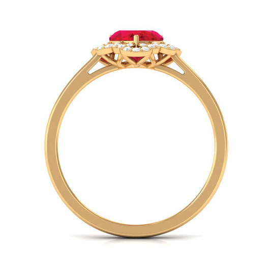 0.9 Carat Lab Created Ruby Heart Engagement Ring with Diamond Accent