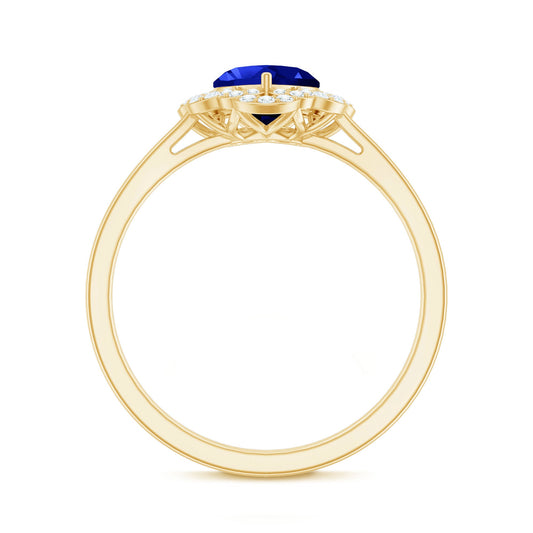 0.9 Carat Heart Lab Grown Blue Sapphire Designer Engagement Ring with Diamond